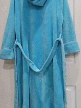 Plush Light Blue Hooded Bathrobe with Belt